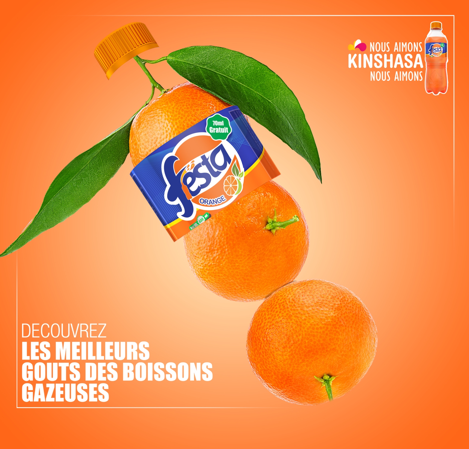 Festa Orange flavour soft drink brands in Kinshasa, DRC, Africa